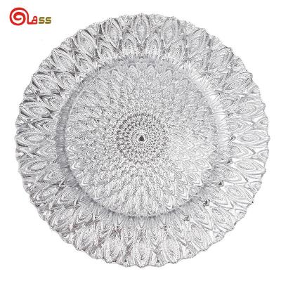 China Sustainable Silver Beaded Charger Dishes Wholesale Hand Painted Glass Round Shaped Dishes Food Container Fruit Dish Clearly for sale