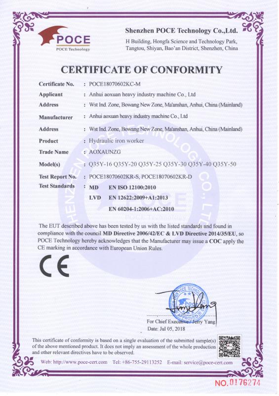 CE - Anhui Aoxuan Machinery Equipment Co., Ltd.