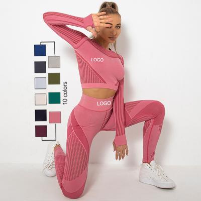 China Active Mesh Gaiters Set Long Sleeve Yoga Pant Wear Ropa Deportiva Mujer Sportswear Fitness Breathable Gym Equipment Wear Yoga Conjunto for sale