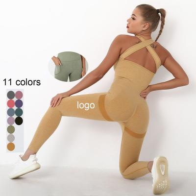 China QUICK DRY Sexy Seamless Yoga Wetsuit Quick Dry OEM ODM Fishing Hip Pouch Activewear Equipment Fitness Sports Yoga Suit Back Jumpsuit for sale