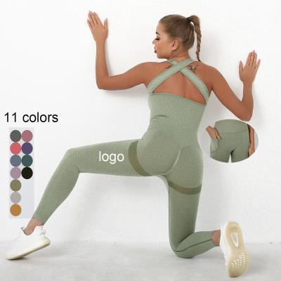 China QUICK DRY Sexy Seamless Yoga Jumpsuit Pocket Hip Fishing Activewear Equipment Fitness Sports Yoga Suit Back Jumpsuit for sale