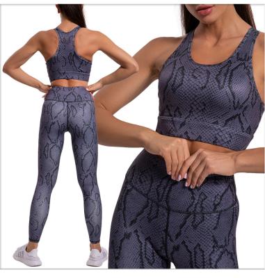 China Breathable 2022 New 2 Piece Set Snakeskin Print Yoga Clothes Women Sports Bra Pants Gaiters Fitness Sportswear Running Suit for sale