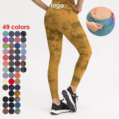 China LULU Women Workout Fitness Clothing Breathable Gym Wear Custom Yoga Pants High Waist Lulu Lemon Line Buttery Soft Leggings With Pouch for sale