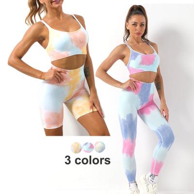 China 2022 New Link Dye Breathable Seamless Yoga Wear Sports Suit Sports Bra Peach Buttocks Shorts Gaiters Fitness Pants Yoga Wear 2 3 Piece Set for sale