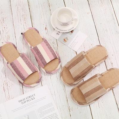 China Summer Home Fashion Cotton-canvas Waterproof Indoor Slippers Non-slip Striped Slippers for sale