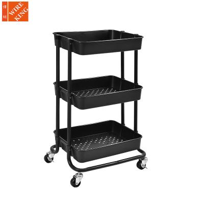 China Storage Household Storage Cart Utility with Wheels, 3 Tier Rolling Cart Serving Cart Cart for Kitchen Office Bathroom for sale