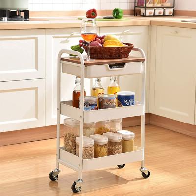 China Eco-Friendly 3 Tier Storage Utility Cart With Puller, Rolling Utility Organizer Rack For Office Kitchen Bedroom for sale