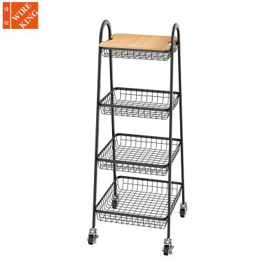 China CLASSIC Metal Rolling Storage Cart with Wire 4 Tier Handy Metal Tabletop Serving Cart with Control Handle and Locking Wheels for sale