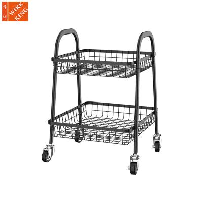 China CLASSIC OEM Factory Wire Locker 2 Tier Metal Storage Organizer Cart With Wheels, Small Rolling Serving Carts With Wheels And Handle for sale