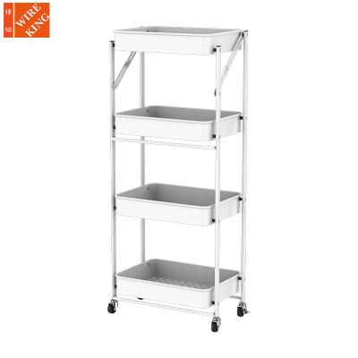 China Universal Storage Folding 4 Layer Rolling Cart , Metal Utility Cart Shelving With Pegboard Hooks Baskets Handles Locking Wheels for sale