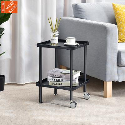 China CLASSIC Sofa Side Table with Wheels Metal Tray End Table Living Room Bedroom 2-Tier Nightstand Rolling Serving Cart for sale