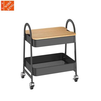 China CLASSIC Hot Selling 2 Cart Amazon Metal Rolling Table Storage Side Drawer Small Kitchen Serving Cart With MDF Tray for sale