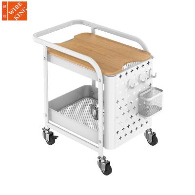 China CLASSIC Peg Board 2 Tier Universal Rolling Trolley Utility Cart Metal Utility Shelving With Locking Wheels for sale