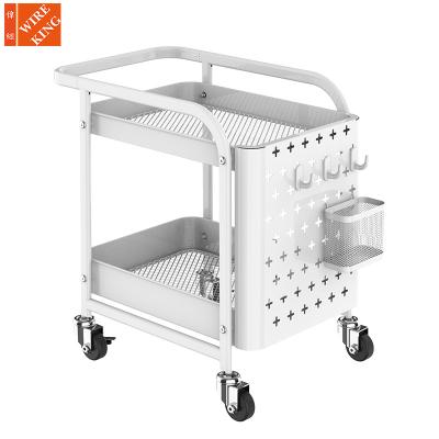 China CLASSIC Universal 2 Tier Shelving Rolling Cart, Metal Storage Utility Cart with Peg Board Hooks Baskets Handles Locking Wheels for sale