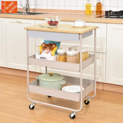 China CLASSIC Screwless Storage Serving Cart Large Rolling Space Kitchen 3 Tier Kitchen Table Top Drawer Organization Cart for sale