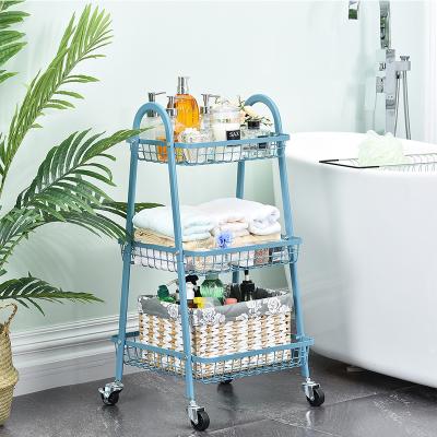 China CLASSIC 3-Tier Rolling Cart, Heavy Duty Storage Cart With Wheels Lockable Wire Basket Shelf Kitchen Serving Cart for sale