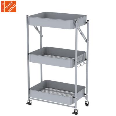 China CLASSIC 3 Tier Universal Folding Trolley Tool Rack Storage Metal Rolling Fashion Rolling Cart Storage Utility Organizer Rack for sale