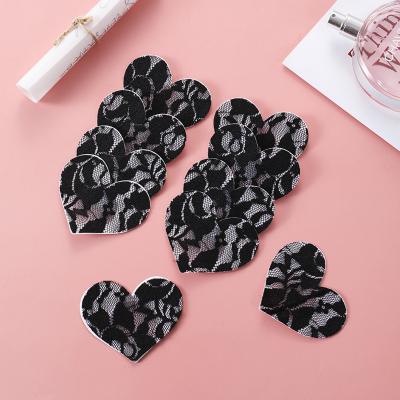 China Wholesale Breathable/Lightweight/Non-allergenic Black Sticker Lace Disposable Breast Nipple Covers Dress Pies Heart Shape For Women for sale