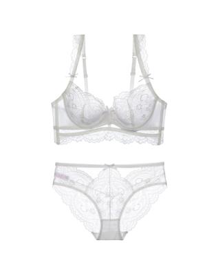 China QUICK DRY women lace up bra brief set fashion white lingerie lift up transparent bra panties set women underwear set for sale