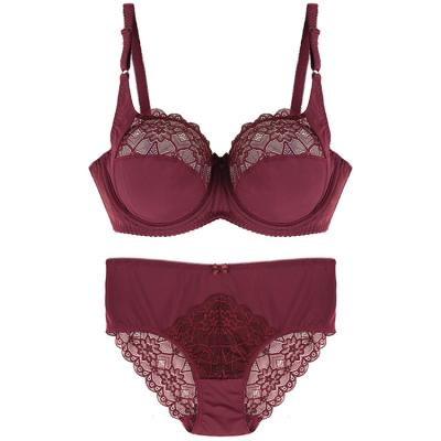 China 4-C003/P003Women's Burgundy Sexy QUICK DRY Bra L-XXXL Push Up Panties 75D-95D Set Women Underwear Set for sale