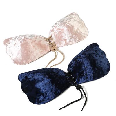 China ZY007 One Piece Flocking Invisible Fabric Underwire Wings Gather Breast Strapless Bra For Women for sale