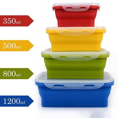 China Sustainable 350ml 500ml 800ml 1200ml Set Eco-friendly Colorful Silicone Food Bowl Stackable Food Storage Containers 4 Pcs for sale