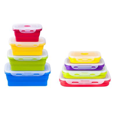 China Food Grade Viable Collapsible Kitchen Foldable Bpa Silicone Lunch Box Rectangular Self Storage Container for sale