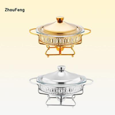 China Round 2.0l Easy Clean Gold with Metal Lid Restaurant Chefing Dish Hotel Food Warmer Chafing Dish for sale