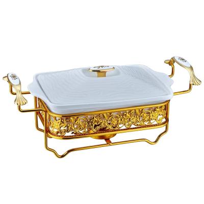 China Royal Luxury Ceramic Chafing Dish Decorative Wedding Party Pattern Buffet Food Warmer With Lid for sale