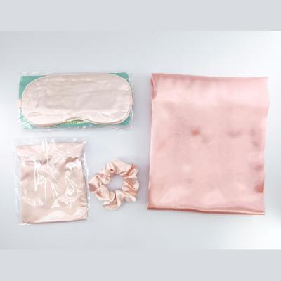 China New Design Fashion Satin Sleep Pillowcase Eye Mask Elastic Band Silk Breathable Travel Silk Eye Mask Set for sale