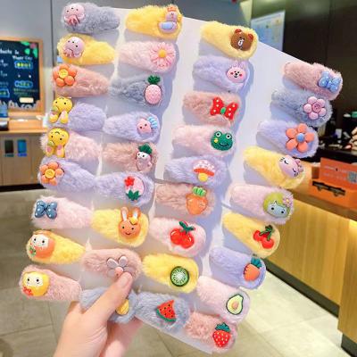 China New Fashion 5 Pcs Winter Girls Fashion GIRLIZE Korean Cute Cartoon Fruit Fluffy Plush Fur Hair Clips Set BB Clip Hair Pin For Women for sale