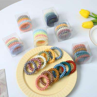 China Fashion Women 6pcs Sets Colorful Circle Telephone Wiring Hair Scrunchies Hair Tie Set No Trace TPU Hair Band Plastic-Elastic Ring for sale