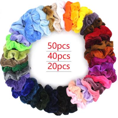 China Fashion Wholesale Custom Color Fashion Big Velvet Hair Scrunchies Sets Solid Color Soft Fluffy Velvet Elastic Hair Ties Set for sale