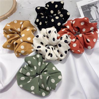 China Dot Print Big Cloth Vintage Hair Tie Big Headband Scrunchie Wholesale Korean Soft Elastic Hair Band For Women Girls for sale