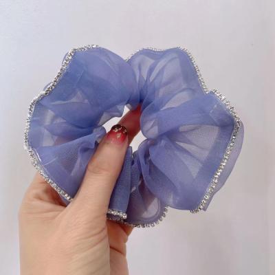 China Fashionable Rhinestone Organza Hair Scrunchies High Quality Shiny Girls Diamond Elastic Hair Ties Women Wholesale for sale