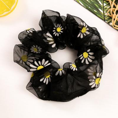 China 2021 New Product Popular Organza Hair Scrunchies Daisy Flower Hair Band Girls Hair Accessories for sale