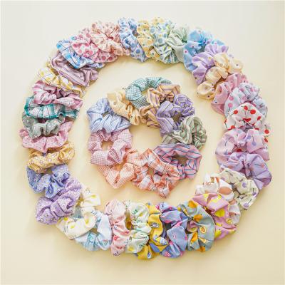 China Newest Chiffon Summer Candy Color Chiffon Scrunchie Set Women Girls Fruit Plaid Stripe Floral Print Scrunchies Hair Ties Set for sale