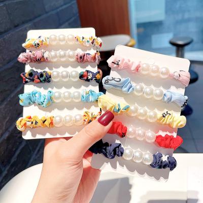 China Wholesale Custom Fabric Women Bead Scrunchy Floral Stripe Fruit Print Hair Scrunchies Set Elastic Ponytail Hair Ties For Thick Hair for sale