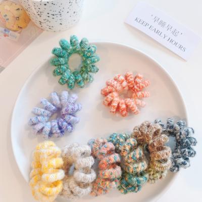 China Korean Fashion Autumn Winter Color Wool Telephone Yarn Hair Tie Scrunchie Plush Non Crinkle Spiral Elastic Hair Ties Women Girls for sale