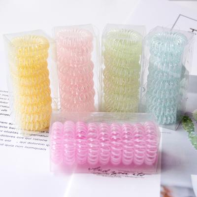 China Women Colorful Translucent Hair Rope Ties Elastic Silicone TPU Traceless Silicone Wrist Spool Wristband Wired Hair Extension Spirals for sale