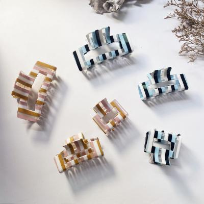 China Korea fashion color stripes cellulose acetate hair claw temperament square hair Clutcher single claw rectangle acetate hair clip for sale