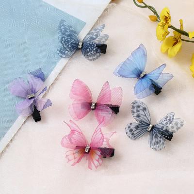 China Fashion Double Layer Simulation Butterfly Three-dimensional Colorful Hair Clips Women Girls Children's Soft Hairpins Hair Accessories for sale