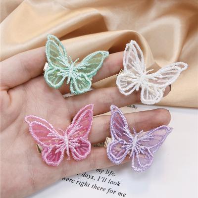 China Low MOQ Fashion Butterfly Hair Clip Fancy Accessories Sweet Kids Girls Lace Up Butterfly Platypus Clips Metal Hair Pin for sale