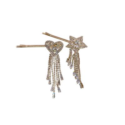 China 2021 Hot Sale Tassel Hair Accessories Star Women Bobby Pin Custom Word Hair Pins Crystals Rhinestone Hair Clips for sale