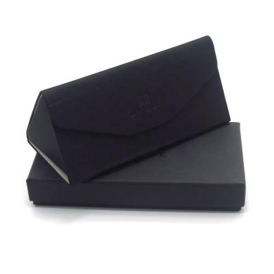 China Latest Design Triangle Folding Sunglasses Packaging 2021 Luxury Custom PU Glass Canvas Packaging Boxes Folding Triangle Sunglasses Case for sale