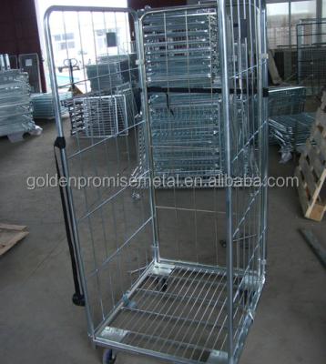 China Mild Steel Warehouse Equipment Wire Mesh Struceture Roll Container Steel Cart Storage Metal Cart Pallet Cages Roll Cages for sale