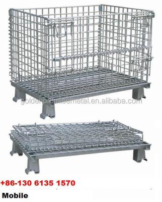 China Warehouse Wire Mesh Cage Storage Foldable Steel Folding Container for sale