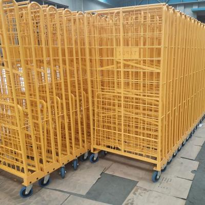 China Three Collapsible Roll Container Storage Trolley Steel Roll Collapsible Sided Steel Pallets for sale