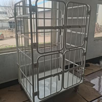 China Collapsible Steel Roll Container Supermarket Trolley Warehouse Trolley Collapsible Roll Pallet Cage for sale