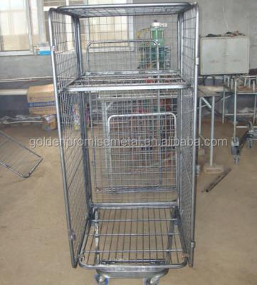 China Transportation Steel Wire Mesh Material Roll Container Roll Cage Warehouse Cart Laundry Cart for sale